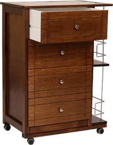 Carrello da cucina GIADA con 4 cassetti e portabottiglie Noce