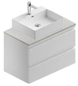 Mobile da bagno sotto lavabo Pull bianco laccato opaco L 80 x H 56 x P 46 cm 2 cassetti, lavabo non incluso