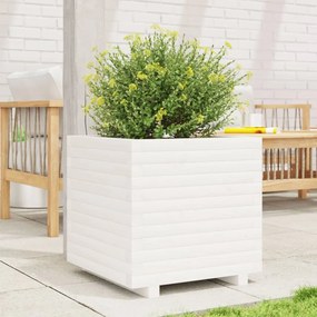 Fioriera Da Giardino Bianca 50x50x49,5cm Legno Massello Di Pino /