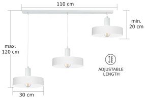 Lampadario a sospensione ARCANE con cavo 3xE27/60W/230V bianco