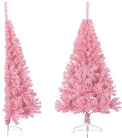 Albero di Natale Artificiale a Metà con Supporto in Varianti di Colore e Materiale, 120 cm / Rosa / PVC