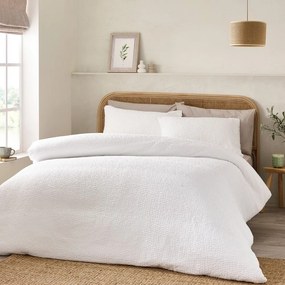 Set copripiumino e federa bianco in crêpe per letto matrimoniale 200x200 cm Crinkle Seersucker – Catherine Lansfield