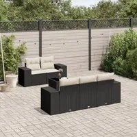 Set Divano da Giardino 6 pz con Cuscini Nero in Polyrattan 3222295