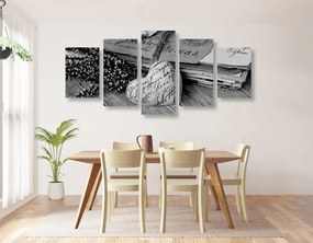 Quadri 5 pezzi – Foglie nostalgiche in bianco e nero