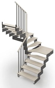 Scala a rampa 2/4 di giro Gala IRIS, larghezza 60 cm, struttura in acciaio grigio antracite, gradini in legno faggio, colore bianco