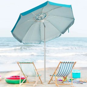Costway Ombrellone da spiaggia con ancora per sabbia e l’inclinazione regolabile, Ombrellone per esterno Blu