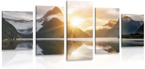 Quadri 5 pezzi – Bellissima alba in Nuova Zelanda