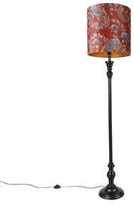 Lampada da terra nera con paralume pavone rosso 40 cm - Classico