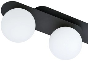 Plafoniera Minimal 3 Luci Teia In Acciaio Nero E Sfere Vetro Opale