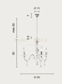 Lampadario livia 3 luci fume'- trasparente e cromo attacco e14 d.60cm