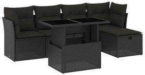 Set divano da giardino 6 pz con cuscini nero in polyrattan