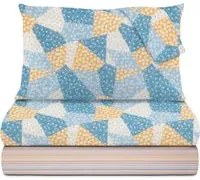 Completo letto matrimoniale cotone patchwork fiori blu Taylor