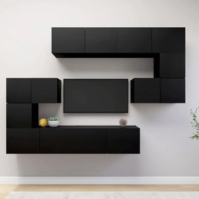 Set Di Mobili Porta Tv 8 Pz Nero İn Legno Multistrato /