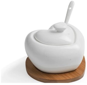 Zuccheriera in porcellana con cucchiaio e sottobicchiere in bambù Cuore - Brandani