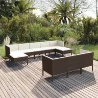 Set Divani da Giardino 10 pz con Cuscini in Polyrattan Marrone cod mxl 38484