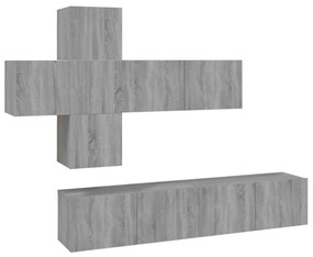 Set di mobili porta tv 7 pz grigio sonoma in legno multistrato