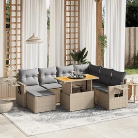 Set divano da giardino 8 pz con cuscini beige in polyrattan