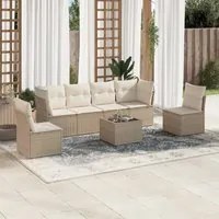 Set Divani da Giardino 7 pz con Cuscini Beige in Polyrattan 3217378