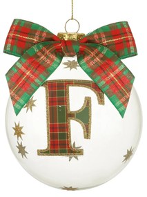 Pallina Natale con lettera F 10 cm tartan