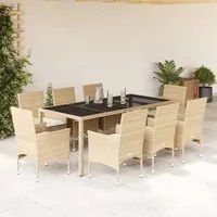 Set da Pranzo da Giardino 9 pz con Cuscini Polyrattan e Vetro 3278572