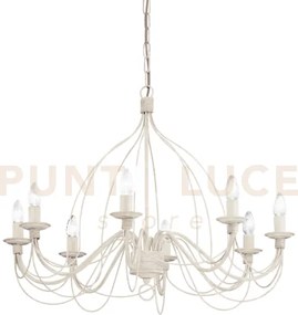 Corte lampadario sospeso bianco antichizzato 8 luci attacco e14
