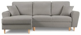 Divano angolare grigio chiaro allungabile e con contenitore (con penisola a sinistra/con chaise lounge) con rivestimento in bouclé Kyoto – Cosmopolitan Design
