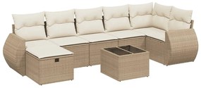 Set divano da giardino 8 pz con cuscini beige in polyrattan