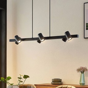 Lampada a sospensione Lindby Savoli, 116 cm, nera, a 6 luci, acciaio