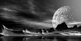 Stampa su tela – Pianeta futuristico in bianco e nero