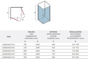 Box Doccia Fumè H200 Doppia Battente Profili Neri