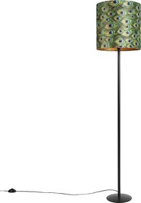 Lampada da terra nera con paralume in velluto pavone oro 40 cm - Simplo