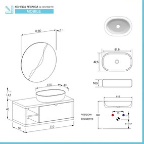 Mobile bagno sospeso 110 cm rovere miele Master lavabo 42,5 e specchio 80