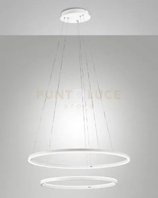 Giotto sospensione bianca d.80+d.60cm a led 3000k - 65w - 7050 lm d...
