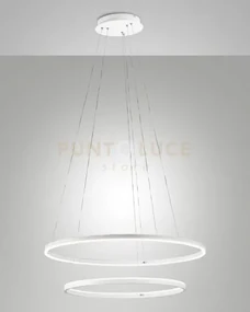 Giotto sospensione bianca d.80+d.60cm a led 3000k - 65w - 7050 lm d...