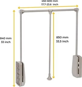 Appendiabiti regolabile per armadio 45 - 60 cm grigio pietra in Acciaio e Tecnoplastica