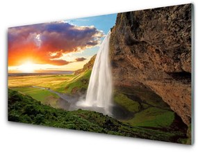Quadro su vetro acrilico Montagna della cascata della natura 100x50 cm