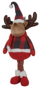 Renna Natale in piedi 65 cm tartan rosso