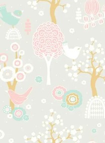 Majvillan Carta da parati Cherry Valley - Soft Grey/ Pink/ Turquoise/ Brown/ Cream White