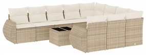 Set divani da giardino 11 pz con cuscini beige in polyrattan