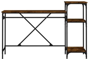 Scrivania Ripiani Rovere Fumo 135x50x90 cm Multistrato e Ferro