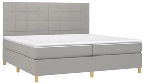 Letto a molle materasso e led grigio chiaro 200x200 cm tessuto