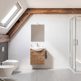 Mobile bagno sospeso Ginevra con lavabo e specchio L 53.6 x H 61 x P 30 cm Rovere Naturale 2 ante con specchio a led