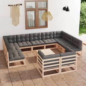 Set divani da giardino 12 pz con cuscini legno massello di pino