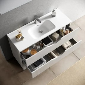 Mobile Bagno Sospeso Effetto Pietra 80cm Due Cassetti e Specchio con Lampada