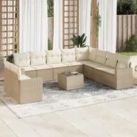 Set Divani da Giardino 11 pz con Cuscini Beige in Polyrattan 3251515