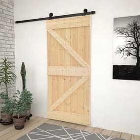 Porta Scorrevole Con Set Hardware 90x210 Cm İn Legno Di Pino /