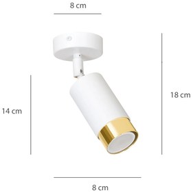 Faretto Orientabile 1 Luce Hiro A Cilindro In Acciaio Bianco E Oro