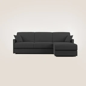 Evans Divano letto angolare con penisola in morbido tessuto impermeabile T02 nero 252 cm Sinistro (mat. 140x197)