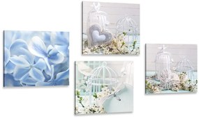 Set di quadri – Erba medica con fiore blu