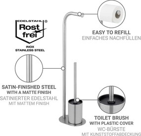 Porta carta igienica color argento opaco in acciaio inox con supporto con spazzola Levante – Wenko